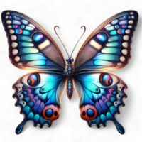 vibrierend farbig Schmetterling mit viele Flecken, im ein Karikatur Stil, auf ein transparent Hintergrund generiert ai png