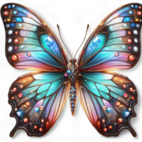 Colorful cartoon butterfly with numerous spots, rendered in 3D on a transparent background Generated Ai png