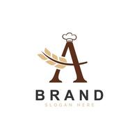 Initial A Letter with Wheat Grain for Bakery, Bread, Logo Design Icon Illustration vector