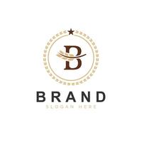 Initial B Letter with Wheat Grain for Bakery, Bread, Logo Design Icon Illustration vector