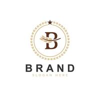 Initial B Letter with Wheat Grain for Bakery, Bread, Logo Design Icon Illustration vector