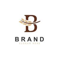 Initial B Letter with Wheat Grain for Bakery, Bread, Logo Design Icon Illustration vector