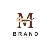 Initial M Letter with Wheat Grain for Bakery, Bread, Logo Design Icon Illustration vector