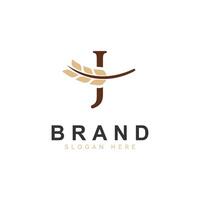 Initial J Letter with Wheat Grain for Bakery, Bread, Logo Design Icon Illustration vector