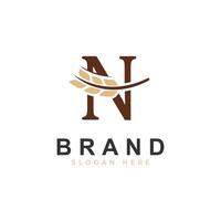 Initial N Letter with Wheat Grain for Bakery, Bread, Logo Design Icon Illustration vector