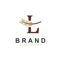 Initial L Letter with Wheat Grain for Bakery, Bread, Logo Design Icon Illustration vector