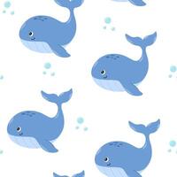 Cute fish, seamless pattern. Whale, Exotic tropical marine animal, endless background. Aquarium fish, textured design, repetitive print. Flat illustration for textiles, fabrics, wallpapers vector