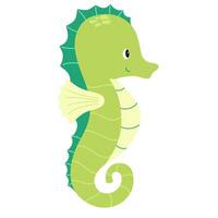 Cute seahorse isolated on white background. Simple underwater sea horse. Childish colored flat cartoon illustration of funny submarine creature vector