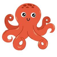 linda sonriente pulpo aislado en blanco antecedentes. gracioso submarino rosado animal con ocho tentáculos infantil personaje. plano dibujos animados ilustración vector