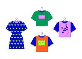 New and repaired clothes 2D linear cartoon objects set. Clothing reusing to reduce consumption isolated line elements white background. Fast fashion color flat spot illustration collection vector