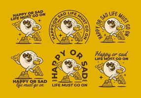 Happy or sad, life must go on. Mascot character of ball head in running pose vector