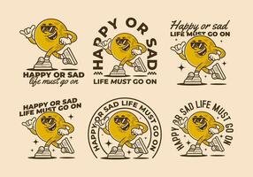 Happy or sad, life must go on. Mascot character of ball head in running pose vector