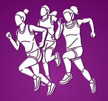 grupo de mujer corriendo maratón corredor vector