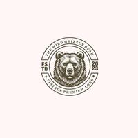 grizzly bear head vintage retro badge label stamp logo design graphic illustration vector