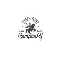 Spartan Knight riding a horse vintage badge logo design graphic illustration vector