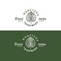 monstera leaf simple minimal linear style logo design graphic template vector