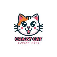 Kawaii Crazy Cat Logo Design vector