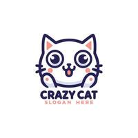 kawaii loco gato logo diseño vector