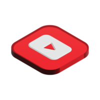 3D youtube logo icon isolated on transparent background png