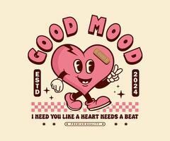 cute cartoon heart character in retro style with plaster sign can be used for t shirt design, poster, sticker. illustration design vector