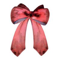 Red ribbon bow tie braid fabric. Hand drawn watercolor illustration sewing craft embroidery supplies. Single object isolated on white background. Design atelier, tailor, hobby shop, fashion boutique. vector