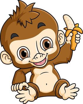 el mono en un blanco antecedentes come un plátano vector