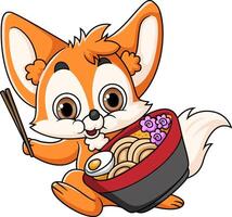 Cute fox Eating Ramen Bowl With Chopstick vector