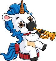 Cute cartoon unicorn playing trumpet vector