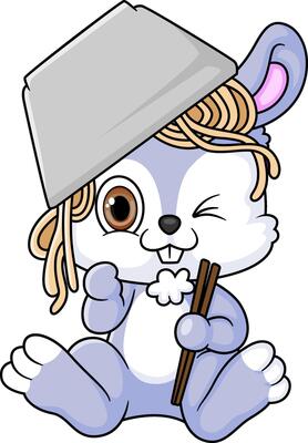 Cute rabbit Eating noodle Bowl With Chopstick