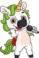 Cute Unicorn Singing With Microphone vector