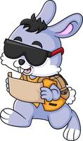 a cute rabbit reading a map and running vector