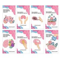 Set of banners mental health blooming brain illustration vector