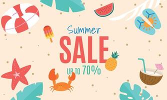 Summer Sale Banner with Tropical Beach Elements. vector