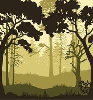 Coniferous forest with tall pine trunks and grass. Vertical silhouette of beautiful landscape. illustration. vector