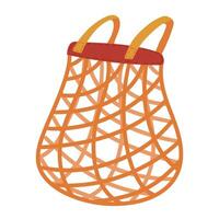 A mesh grocery bag with a simple design, openwork weave and harnesses. Eco-friendly materials and ideal for carrying groceries and other items. An isolated environmental orange object. For products vector