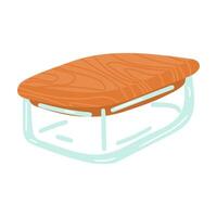 Glass food container with a wooden lid is ideal for storing leftovers, food for cooking or food from the pantry, keeping food fresh and tidy in the kitchen. Isolated object on white. Environmentally vector