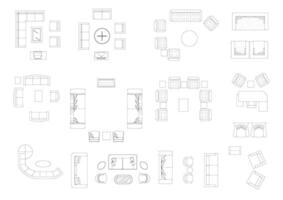 sofá mueble icono interior plan ver parte superior colocar. arquitectura casa línea hogar contorno Departamento colección aislado diseño diseño proyecto Plano. vector