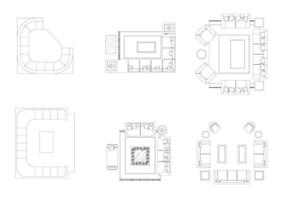 sofá mueble icono interior plan ver parte superior colocar. arquitectura casa línea hogar contorno Departamento colección aislado diseño diseño proyecto Plano. vector