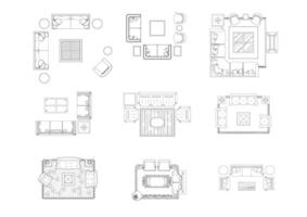 sofa furniture icon interior plan view top set. architecture house line home outline apartment collection isolated layout design project blueprint. vector