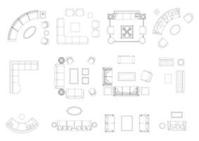 sofa furniture icon interior plan view top set. architecture house line home outline apartment collection isolated layout design project blueprint. vector