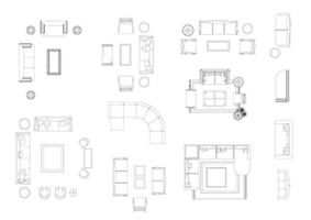 sofá mueble icono interior plan ver parte superior colocar. arquitectura casa línea hogar contorno Departamento colección aislado diseño diseño proyecto Plano. vector