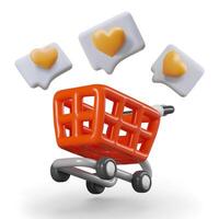 Shopping cart filled with likes. High rating. Shopping passion. Best products vector