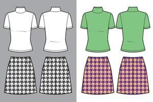 Set of women's clothing looks. Turtleneck short sleeves and skirt vector