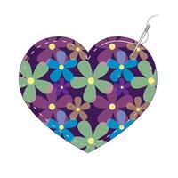 flat heart with flower print and stitches vector