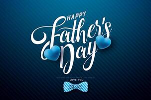 Happy Father's Day Greeting Card Design with Bow Tie, Heart and Typography Lettering on Blue Background. Celebration Illustration for the Best Dad. Fathers Day Template for Banner, Flyer vector