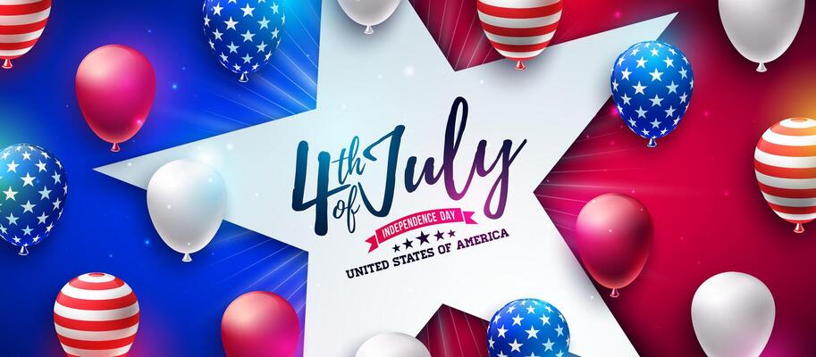 4th of July Independence Day of the USA Illustration with American Flag Pattern Party Balloon and Star Shape on Blue and Red Background. Fourth of July National Celebration Design with