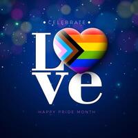 Happy Pride Month LGBTQ Illustration with Rainbow Flag in Heart on Blue Background. 28 June Celebrate Love Human Rights or Diversity Concept. LGBTIA Event Banner Design for Postcard, Banner vector