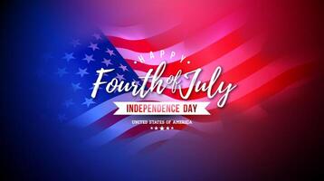 cuarto de julio independencia día de el Estados Unidos ilustración con americano bandera y tipografía letra en rojo y azul antecedentes. nacional 4to de julio celebracion diseño para bandera, saludo tarjeta vector