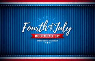 4th of July Independence Day of the USA Illustration with Typography Lettering on Vintage American Flag Pattern Background. Fourth of July National Celebration Design for Banner, Greeting Card vector