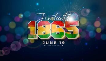 Juneteenth Freedom Day Design. African American June 19 Independence Day. Annual American Emancipation Holiday Illustration with 3d 1865 Typography Lettering on Shiny Blue Background for Banner vector